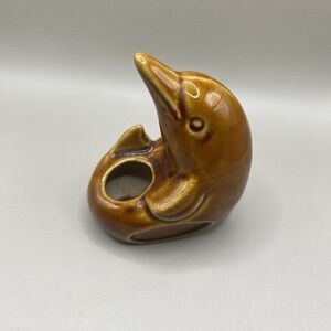 Unique Vintage Dolphin Pottery Planter Pot Toothpick Holder Trinket Dish Glazed